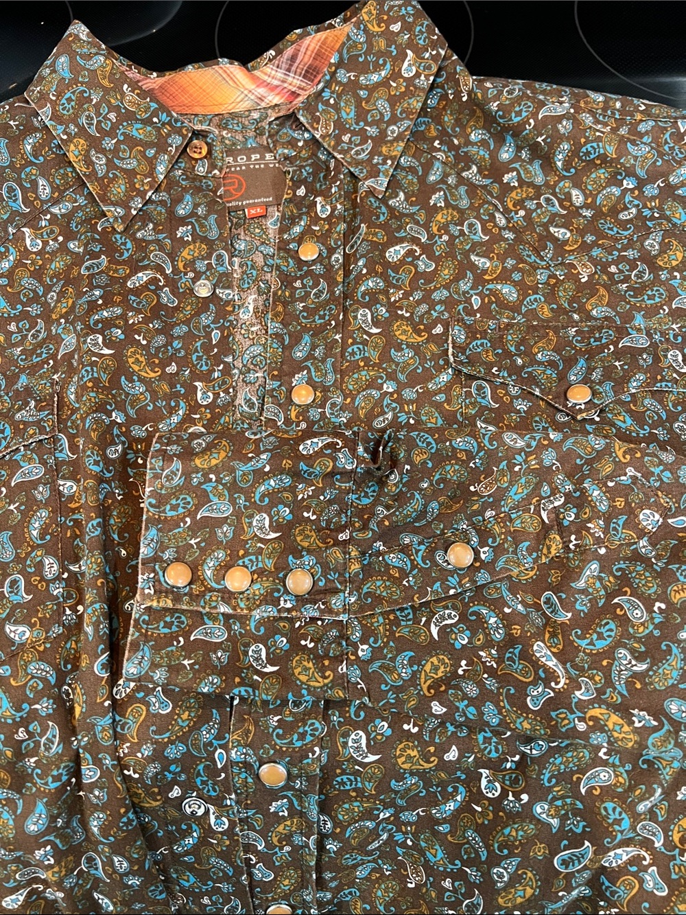 Roper Brown Shirt with Teal Paisley Print - Picture 7 of 7